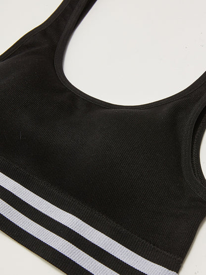 Non-wired, Padded, Stripe Detailed Sports Bra