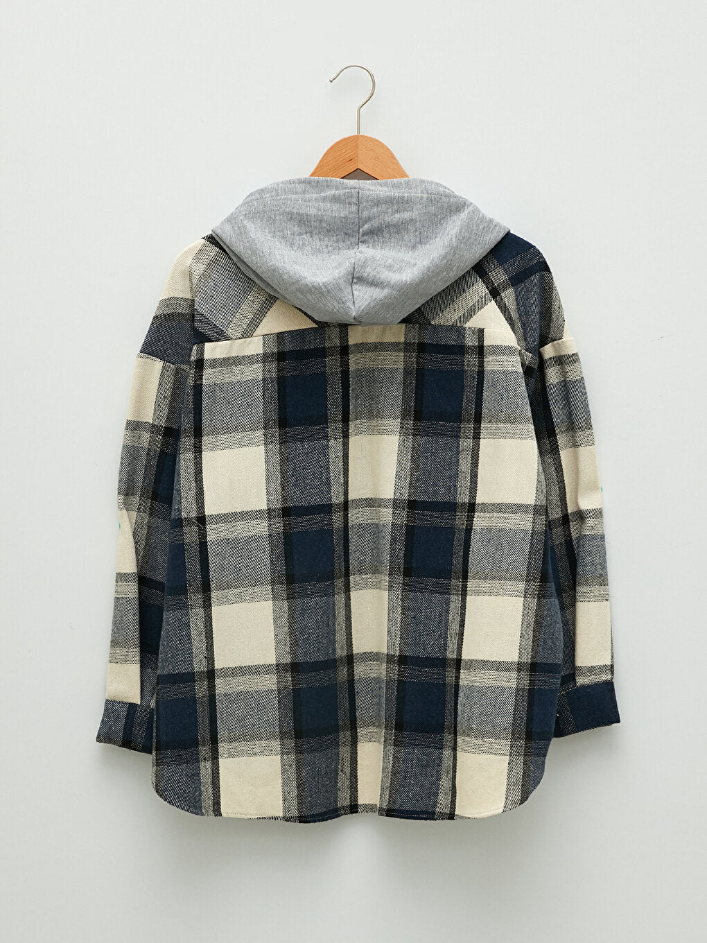 Hooded Plaid Long Sleeve Pocket Detailed Gabardine Women's Shirt Jacket