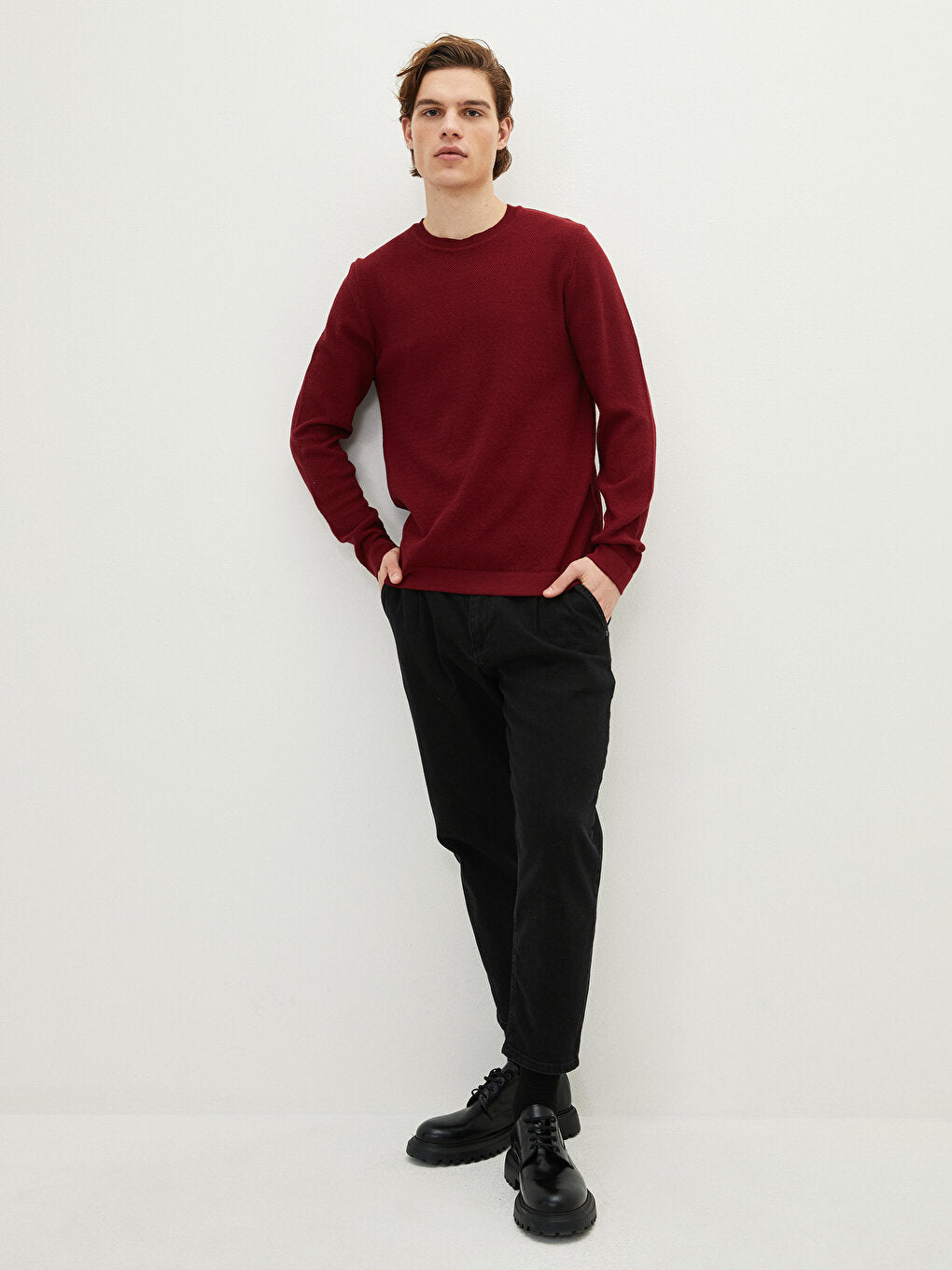 Crew Neck Long Sleeve Men's Knitwear Sweater