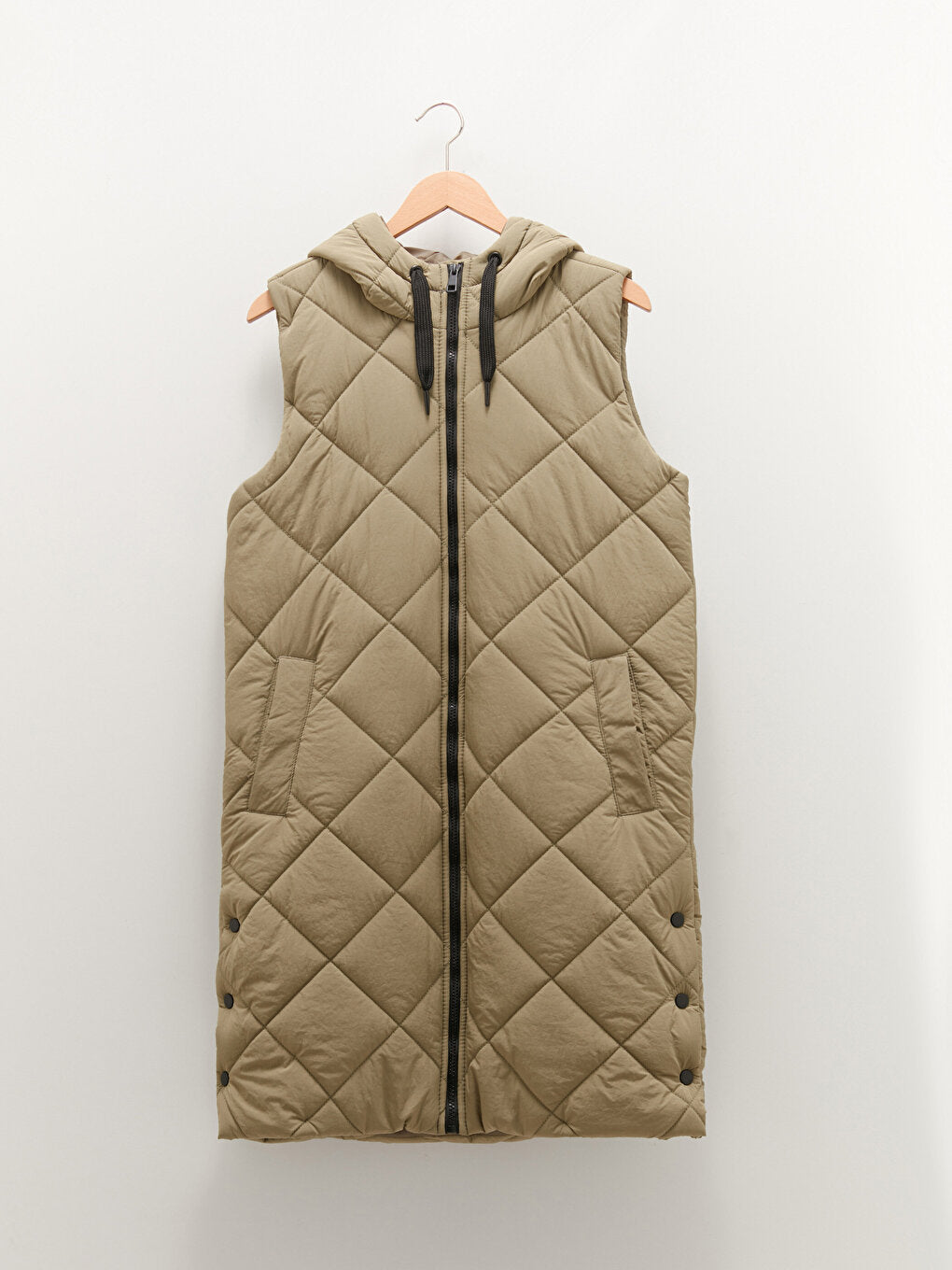 Hooded Quilted Patterned Women's Puffer Vest with Pocket Detail