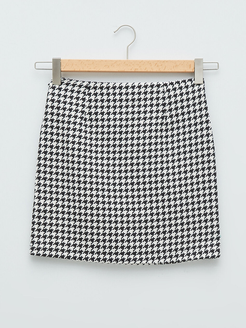 Houndstooth Patterned Poplin Women's Skirt with Zipper Waist