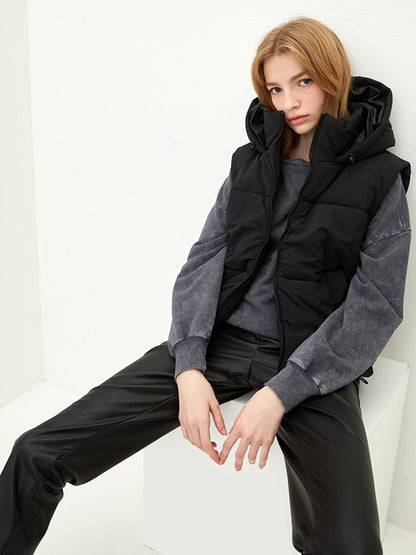 Women's Hooded Plain Puffer Vest