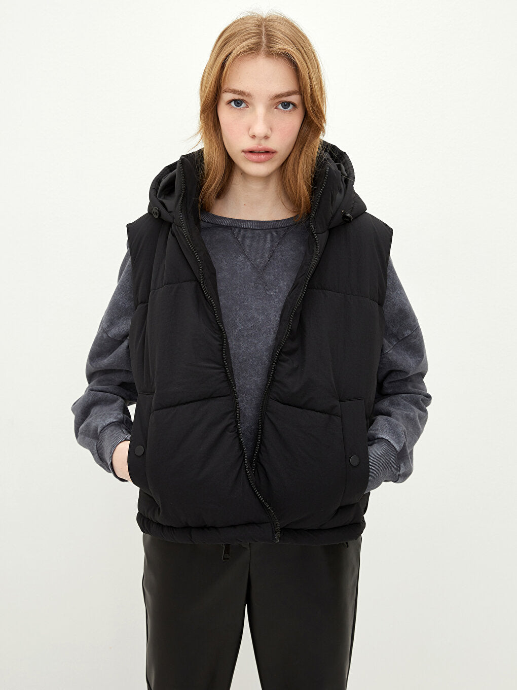 Women's Hooded Plain Puffer Vest