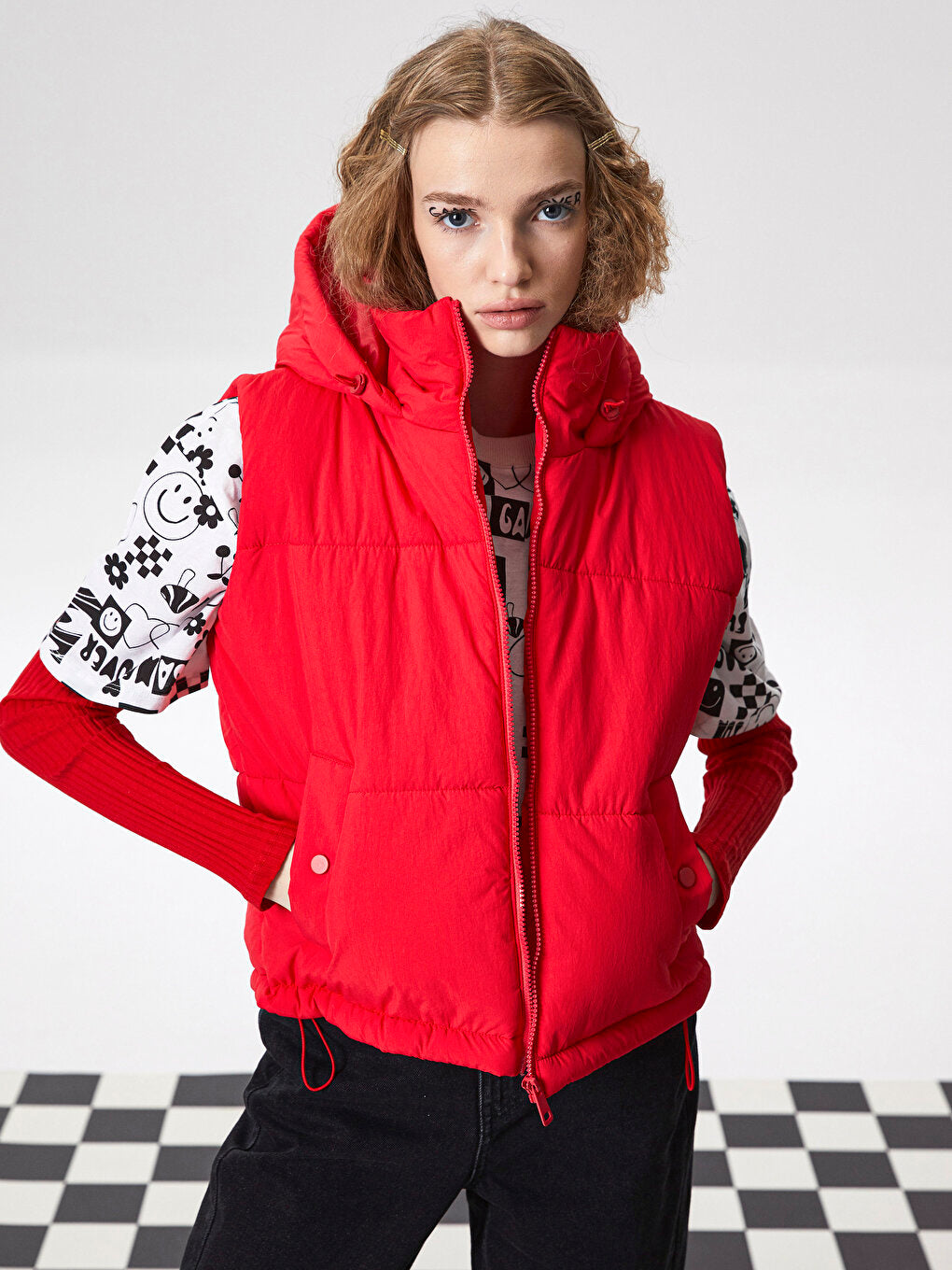 Women's Hooded Plain Puffer Vest