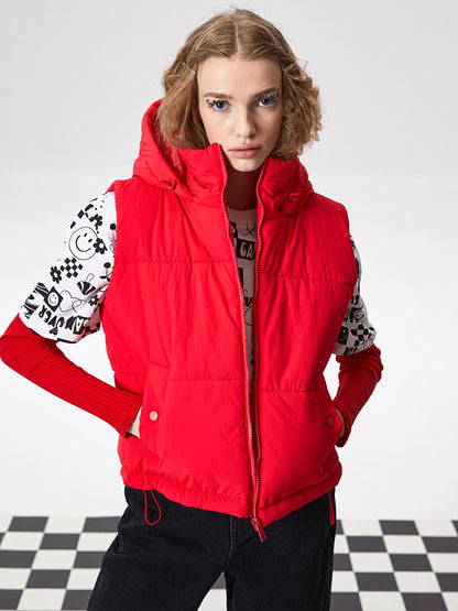 Women's Hooded Plain Puffer Vest