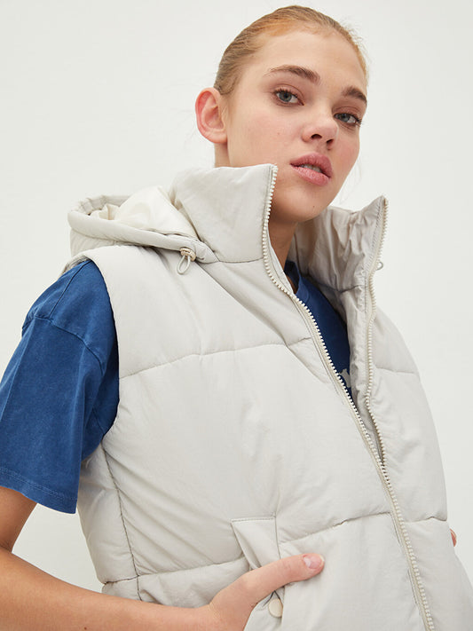 Women's Hooded Plain Puffer Vest