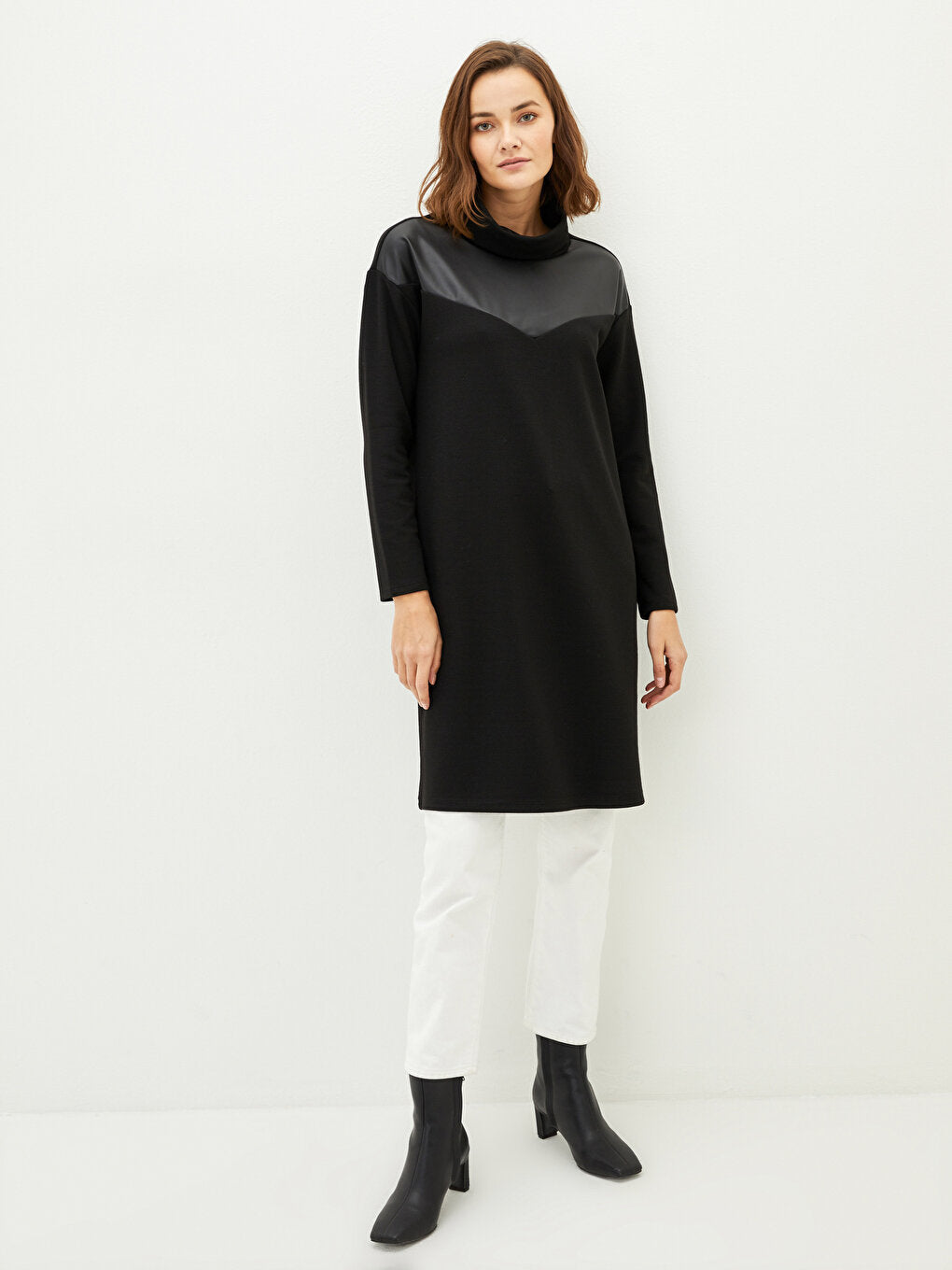 Turtleneck Plain Long Sleeve Women's Tunic