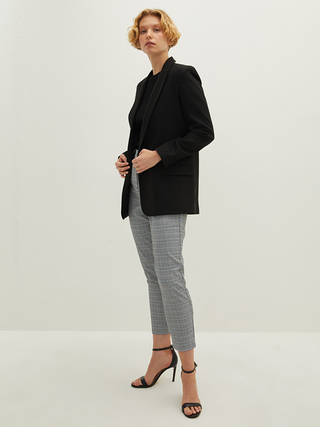 Buttoned Front Plain Long Sleeve Women's Blazer Jacket