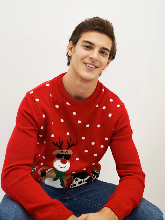 Men's Crew Neck New Year Themed Knitwear Sweater