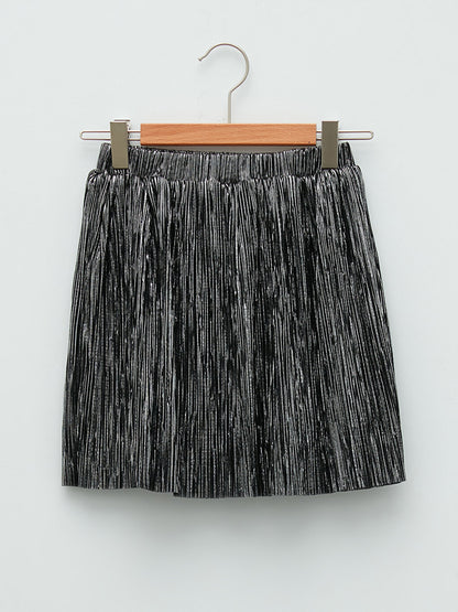 Sparkly Girl's Pleated Skirt with Elastic Waist