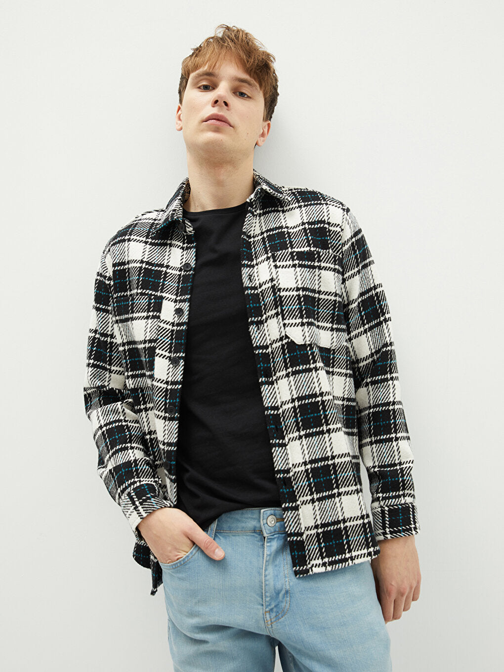 Regular Fit Long Sleeve Plaid Men's Lumberjack Shirt Jacket