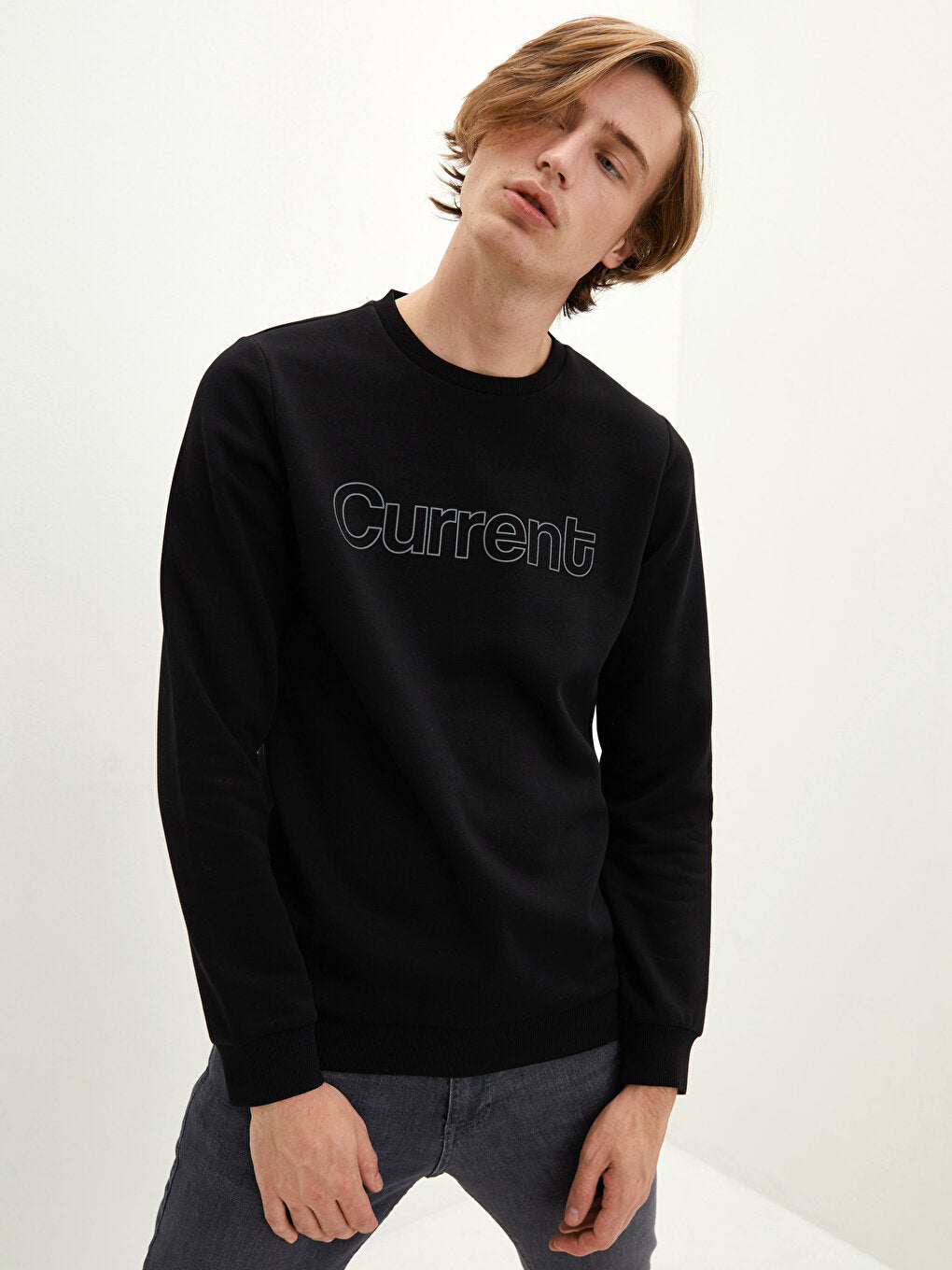 Crew Neck Long Sleeve Printed Men's Sweatshirt