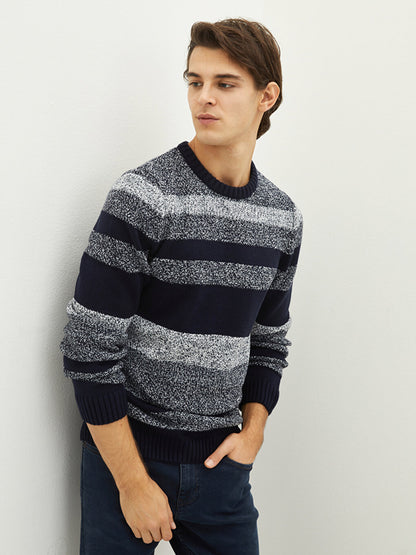 Crew Neck Long Sleeve Striped Men's Knitwear Sweater