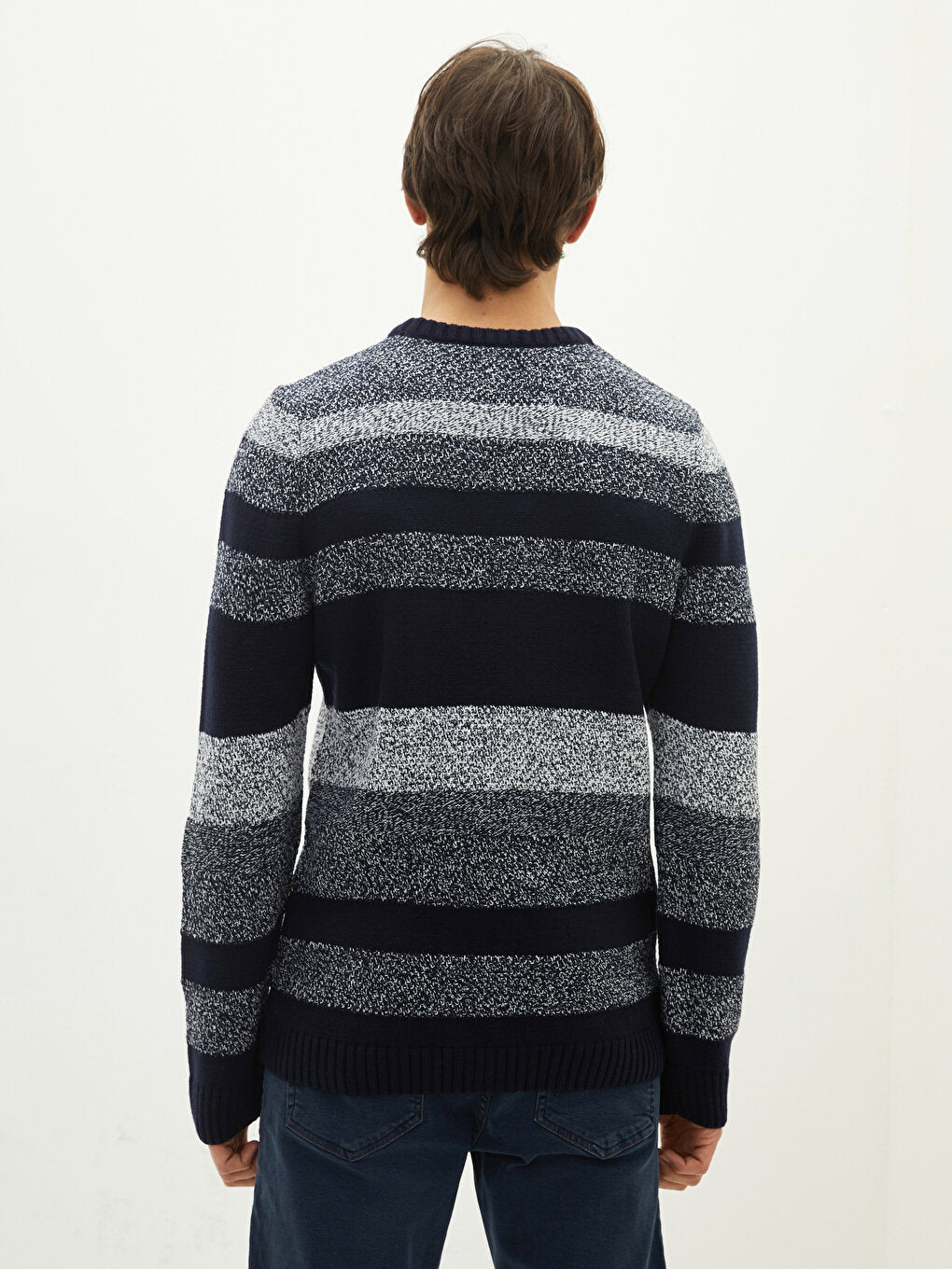 Crew Neck Long Sleeve Striped Men's Knitwear Sweater