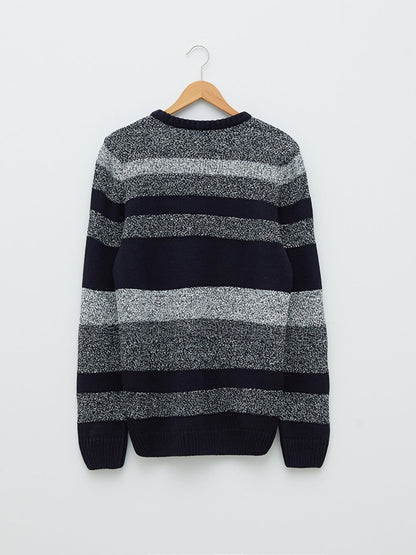 Crew Neck Long Sleeve Striped Men's Knitwear Sweater