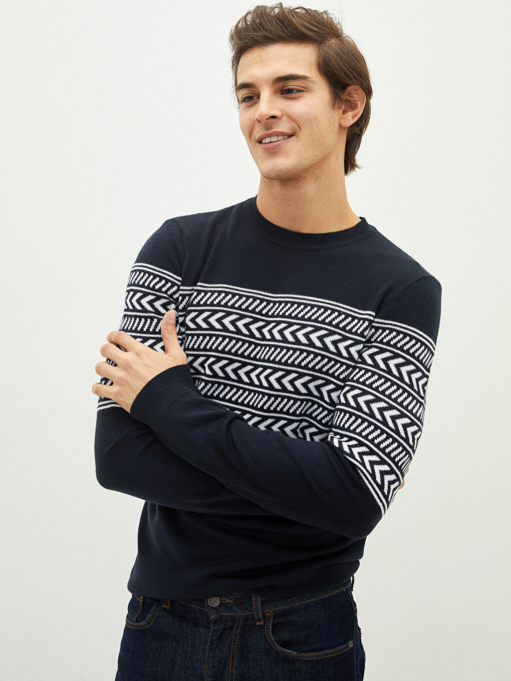 Crew Neck Long Sleeve Men's Knitwear Sweater