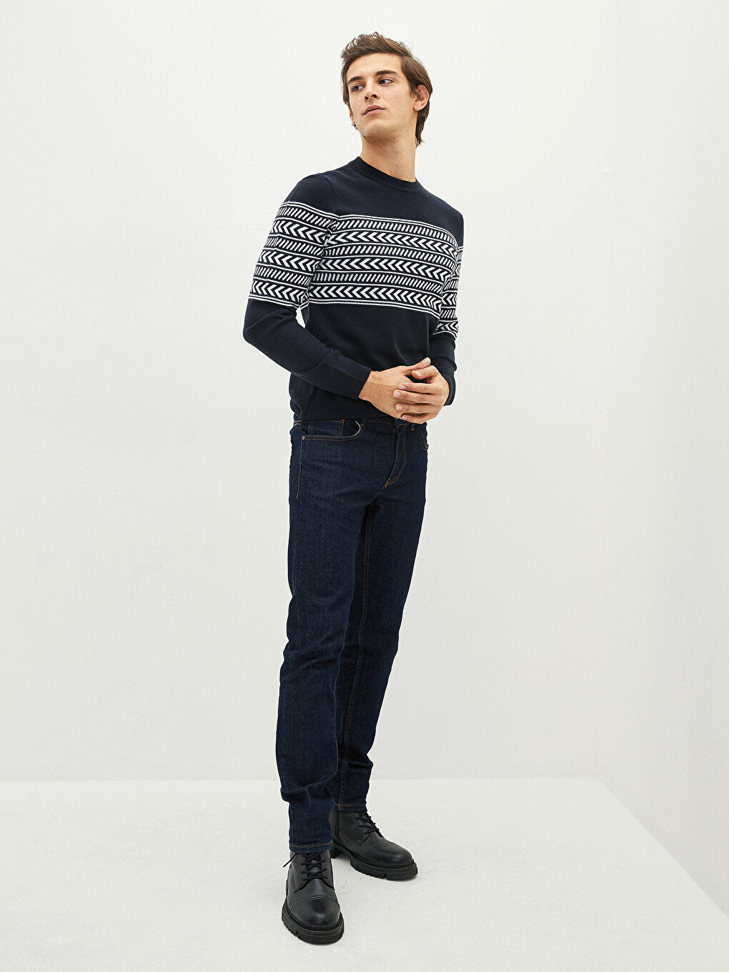 Crew Neck Long Sleeve Men's Knitwear Sweater