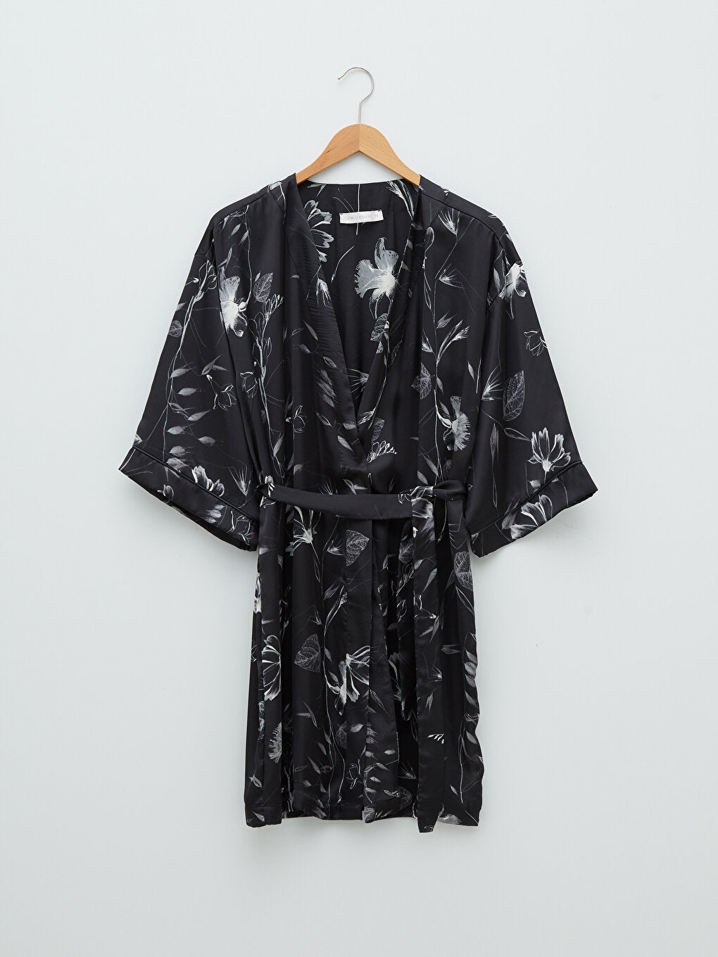 Women's Dressing Gown with Double Breasted Collar and Floral Tie Waist Detail