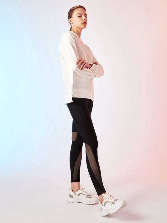 Women's Sports Leggings with Elastic Waist and Transparent Detail