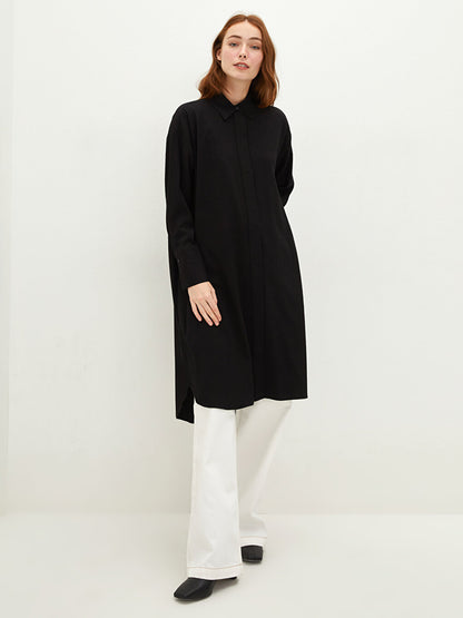 Plain Long Sleeve Oversize Seersucker Women's Shirt Tunic