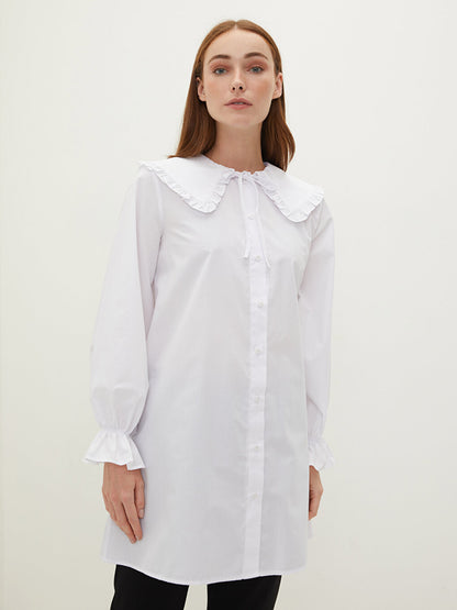 Ruffled Baby Collar Plain Long Sleeve Poplin Women's Tunic