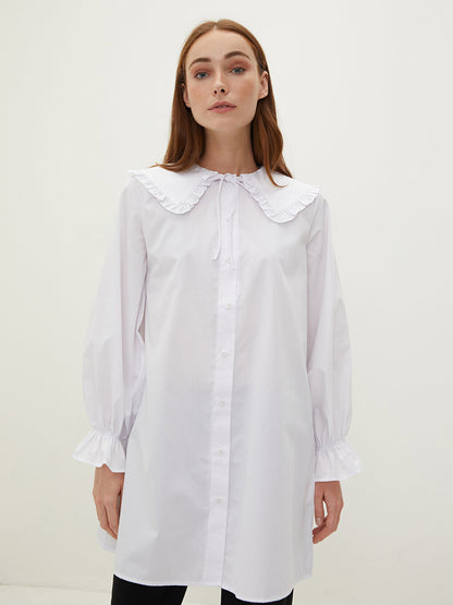 Ruffled Baby Collar Plain Long Sleeve Poplin Women's Tunic