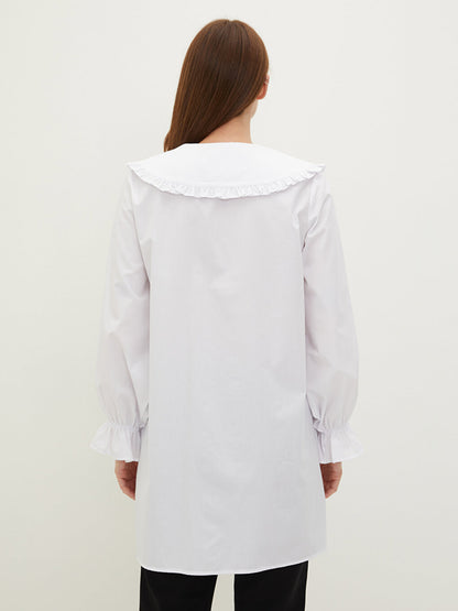 Ruffled Baby Collar Plain Long Sleeve Poplin Women's Tunic