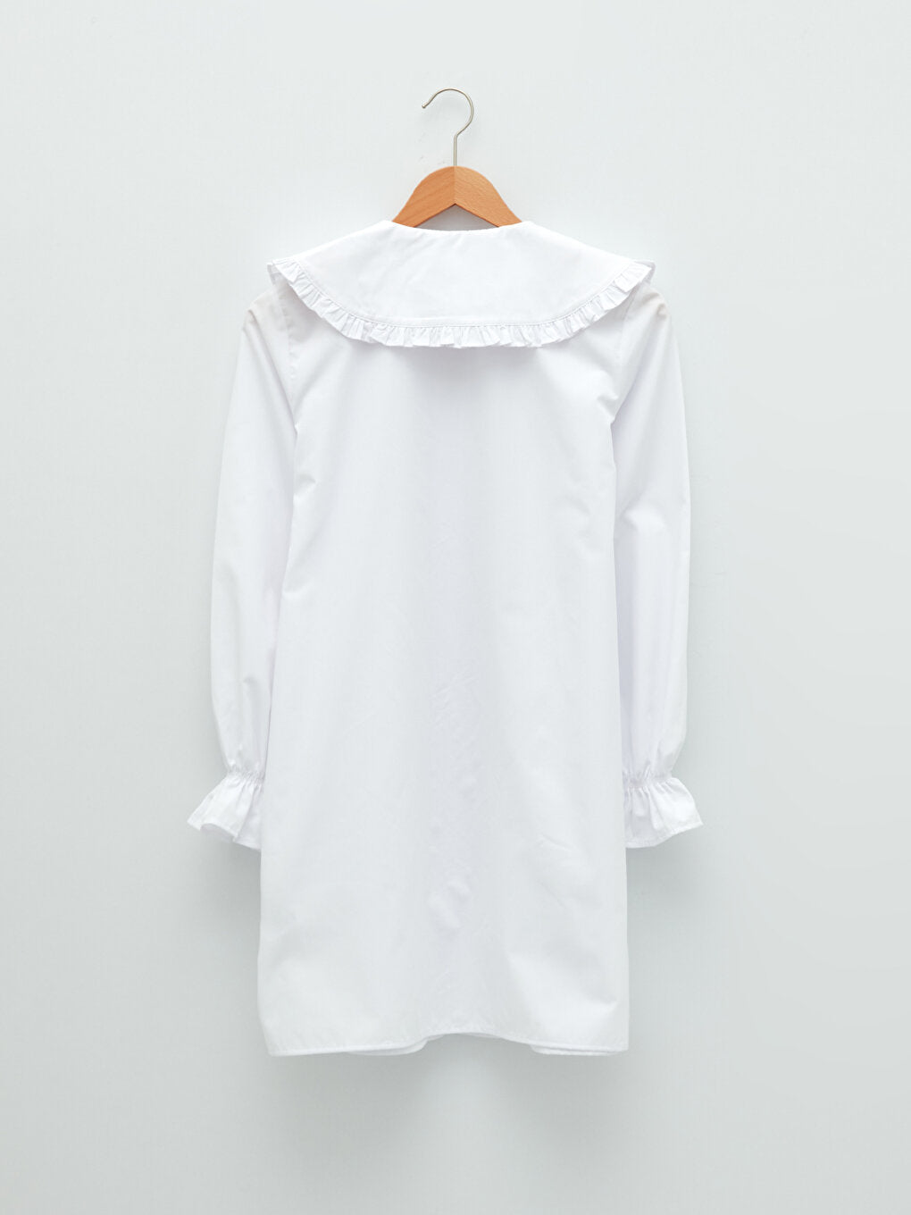 Ruffled Baby Collar Plain Long Sleeve Poplin Women's Tunic