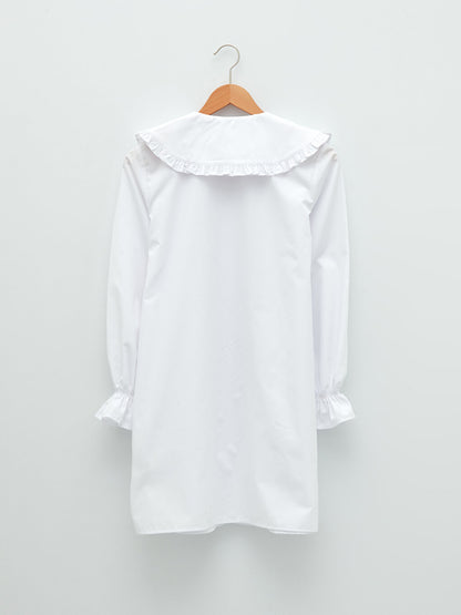 Ruffled Baby Collar Plain Long Sleeve Poplin Women's Tunic