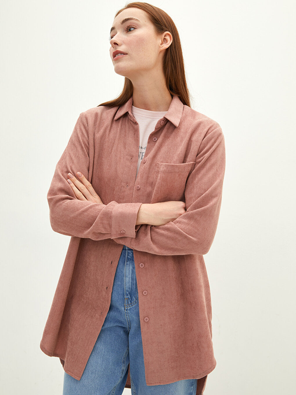 Plain Long Sleeve Velvet Women's Shirt Tunic