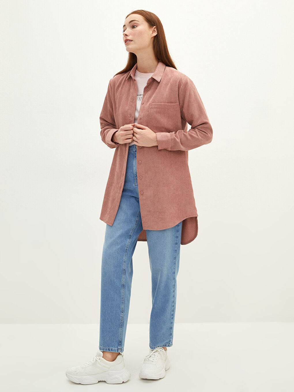 Plain Long Sleeve Velvet Women's Shirt Tunic