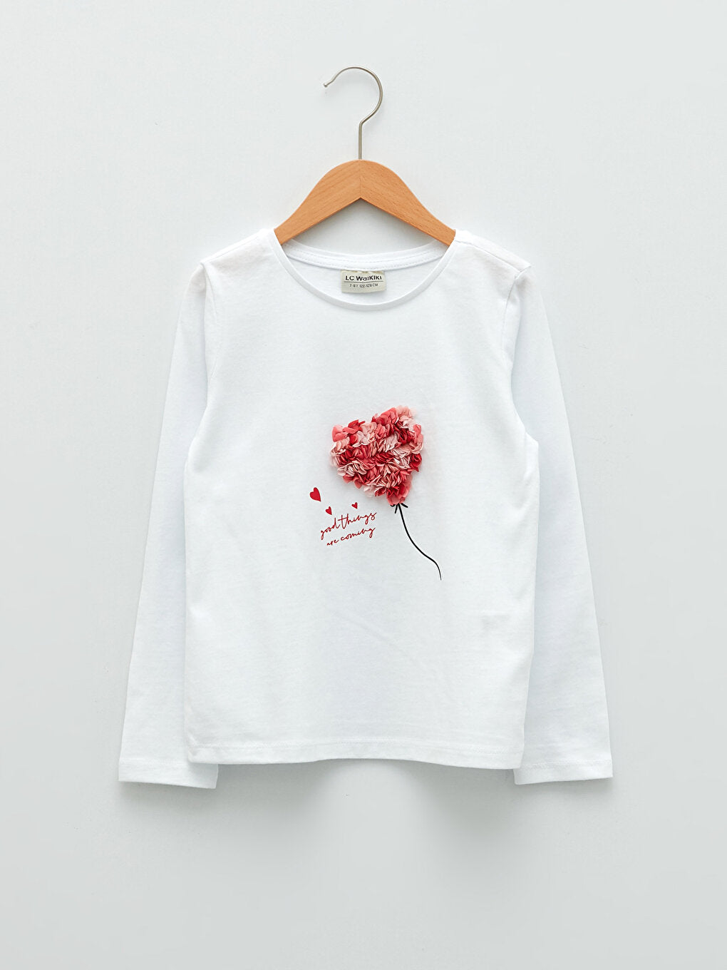 Crew Neck Embroidery Detailed Long Sleeve Girls' T-Shirt