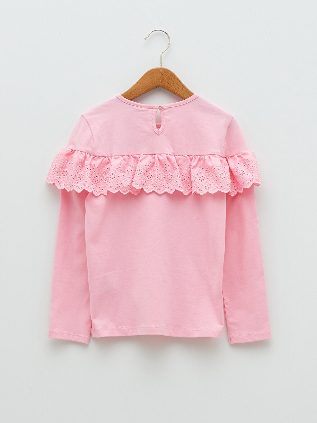 Crew Neck Basic Scallop Detailed Long Sleeve Girls' T-Shirt