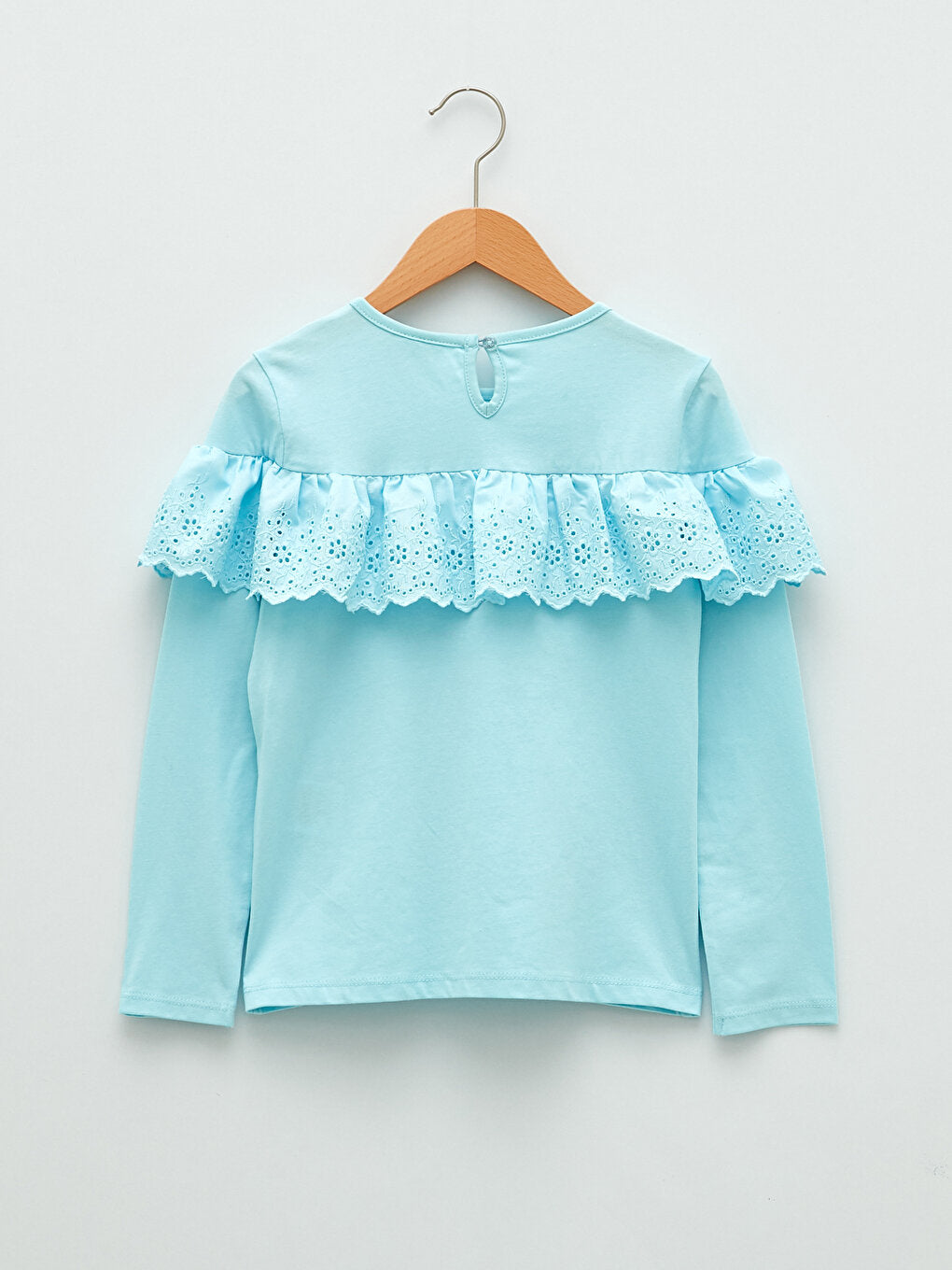 Crew Neck Basic Scallop Detailed Long Sleeve Girls' T-Shirt