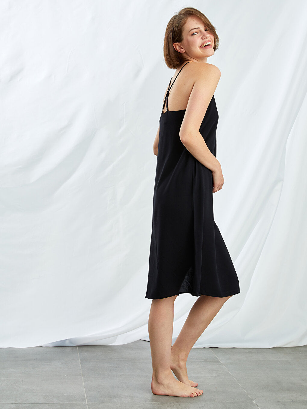 U-Neck Strap Plain Viscose Women's Nightgown