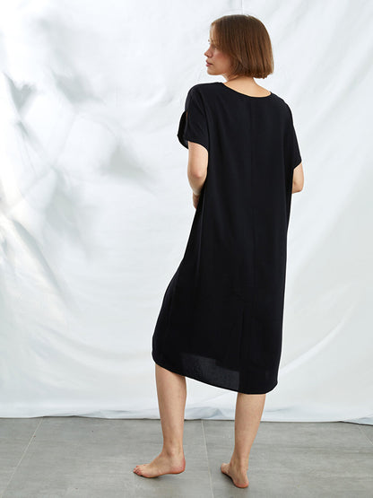 V-Neck Short Sleeve Plain Women's Nightgown