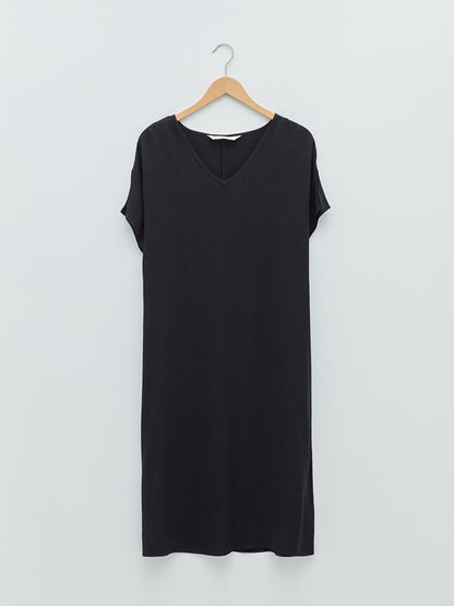 V-Neck Short Sleeve Plain Women's Nightgown