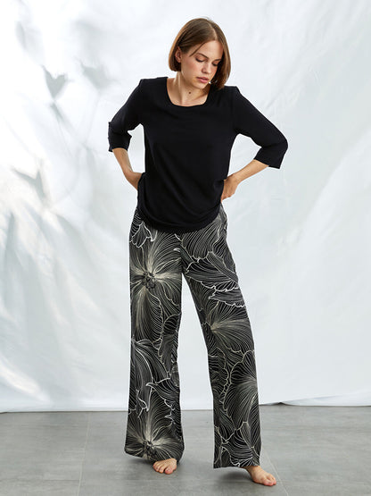 Crew Neck Printed Viscose Women's Pajama Set