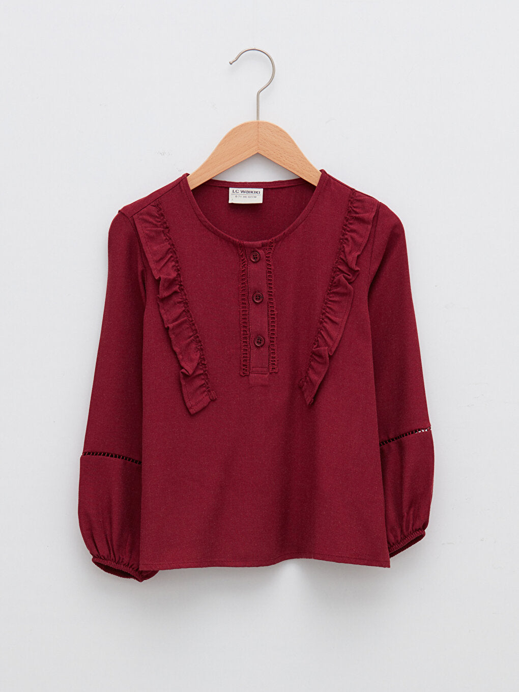 Crew Neck Ruffle Detailed Long Sleeve Viscose Girl's Blouse