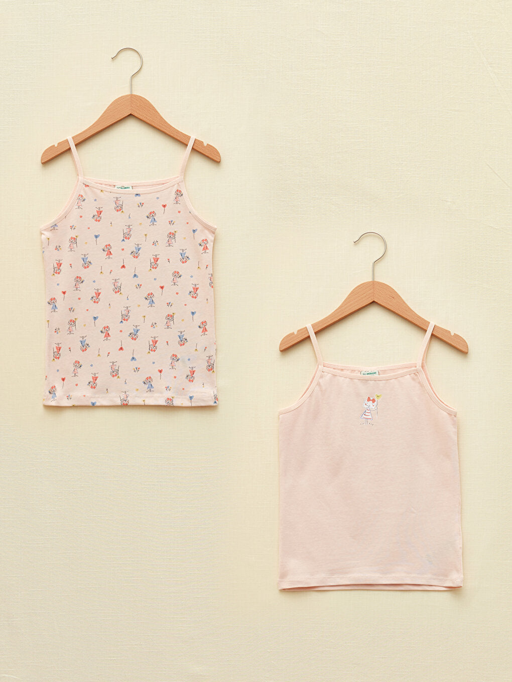 Square Neck Printed Strappy Organic Cotton Girls Undershirt 2-pack