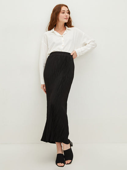 Women's Elastic Waist Straight Pleated Skirt