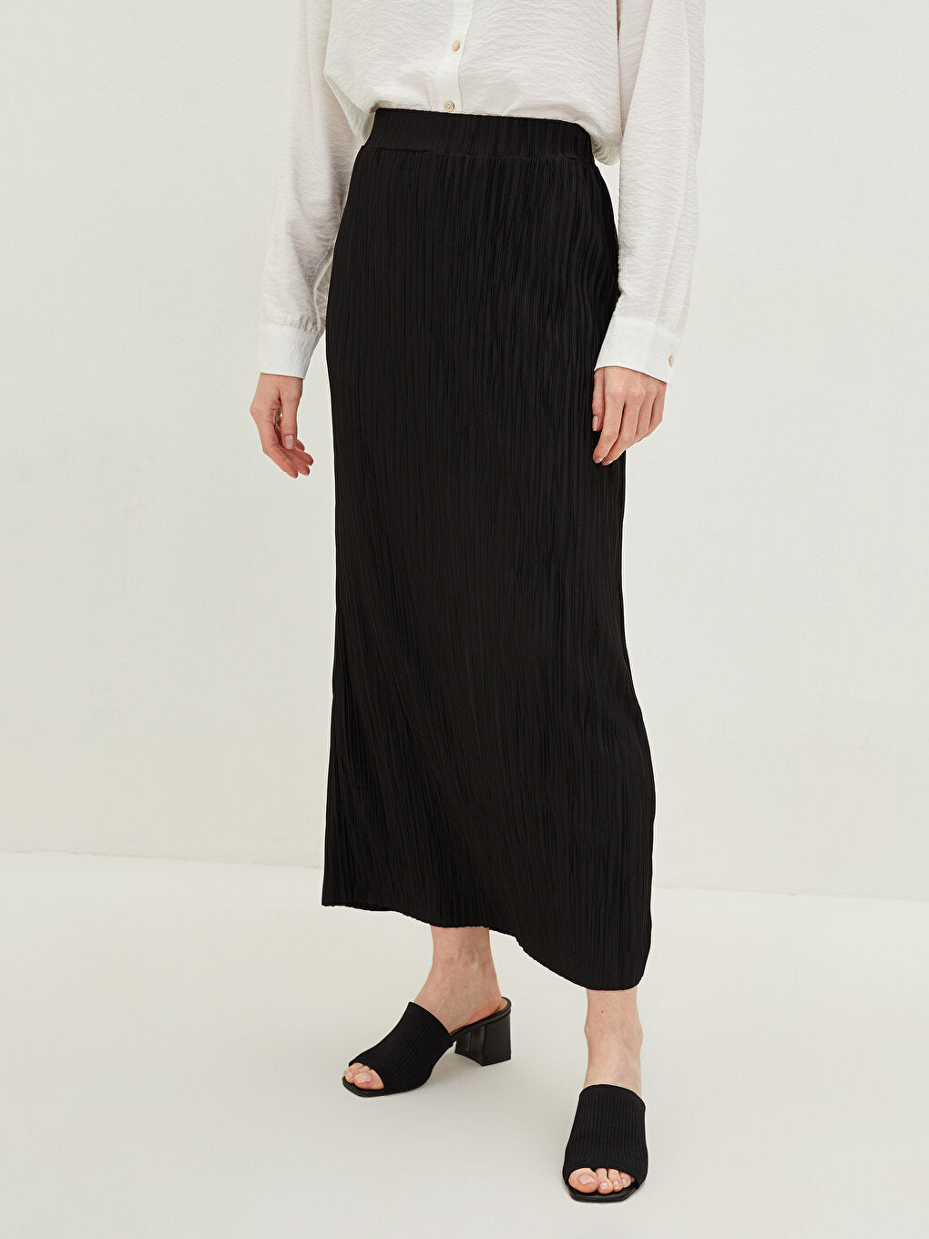 Women's Elastic Waist Straight Pleated Skirt