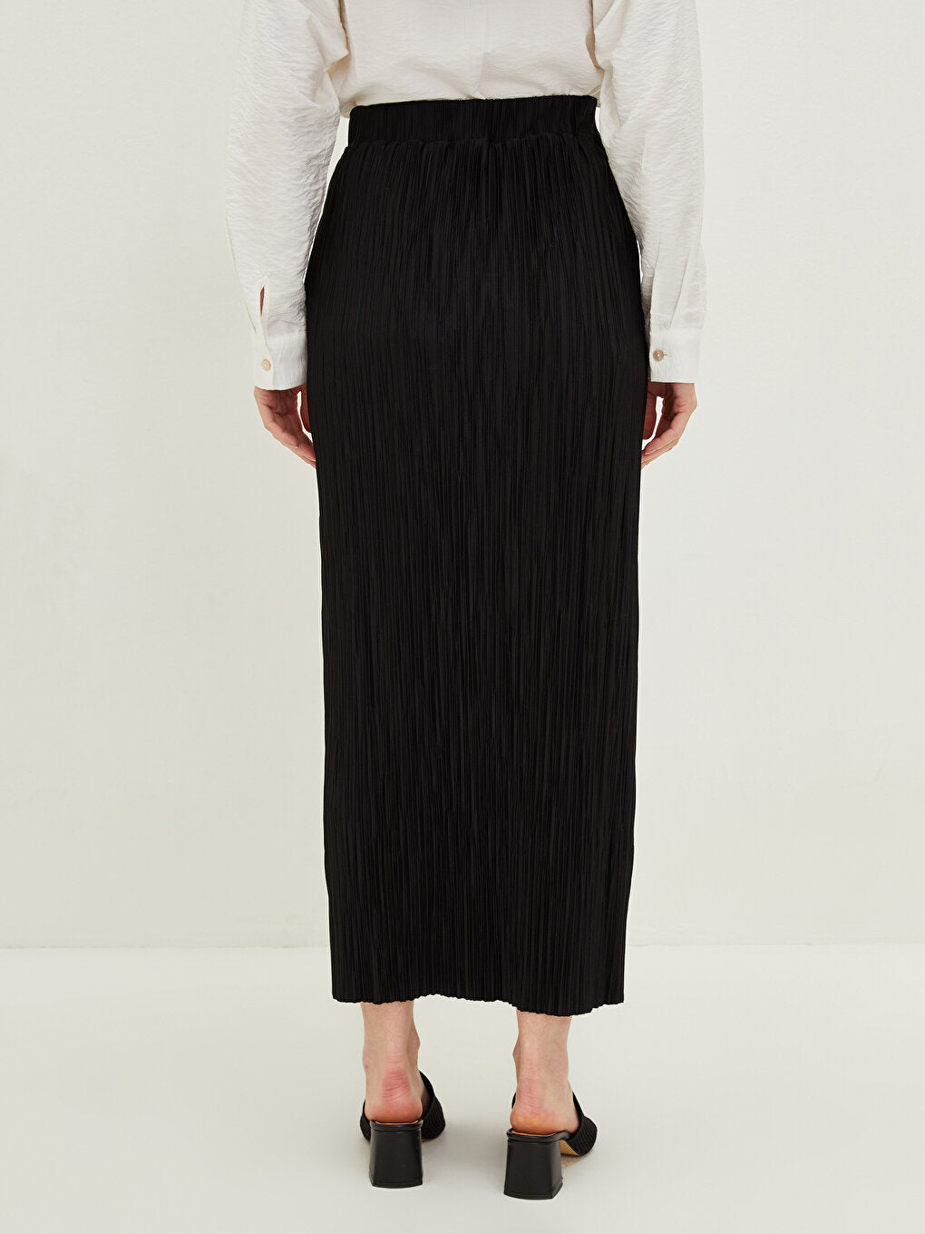 Women's Elastic Waist Straight Pleated Skirt