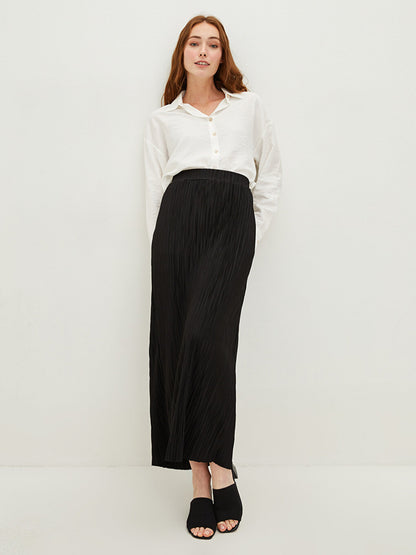 Women's Elastic Waist Straight Pleated Skirt