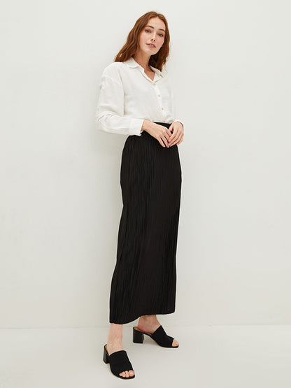 Women's Elastic Waist Straight Pleated Skirt