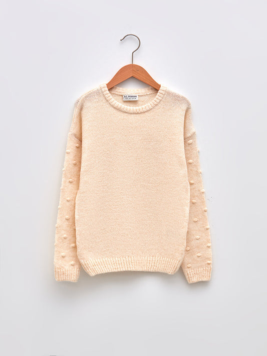 Crew Neck Basic Long Sleeve Girl's Knitwear Sweater