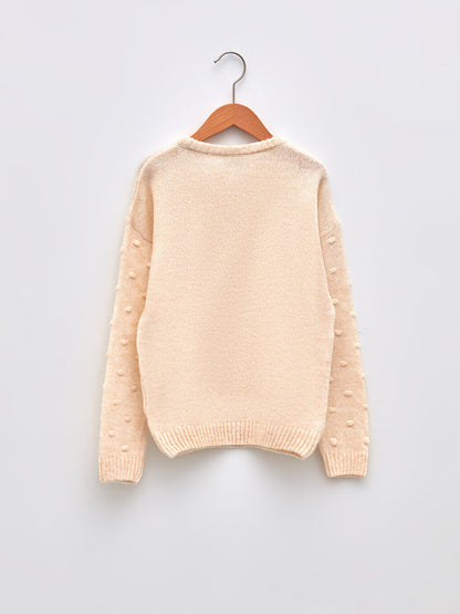 Crew Neck Basic Long Sleeve Girl's Knitwear Sweater