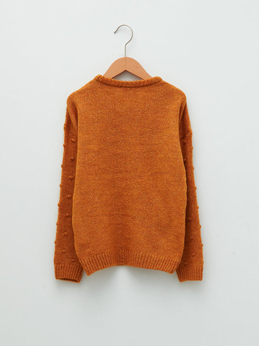 Crew Neck Basic Long Sleeve Girl's Knitwear Sweater