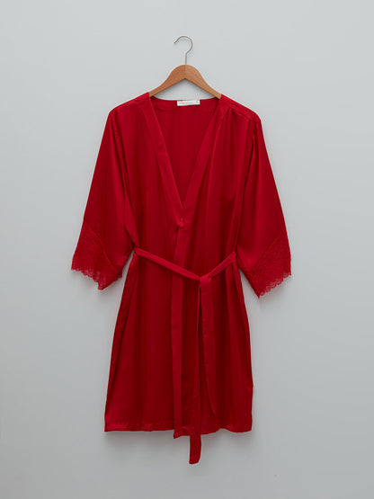 Double Breasted Collar Straight Waist Women's Dressing Gown with Tie Detail