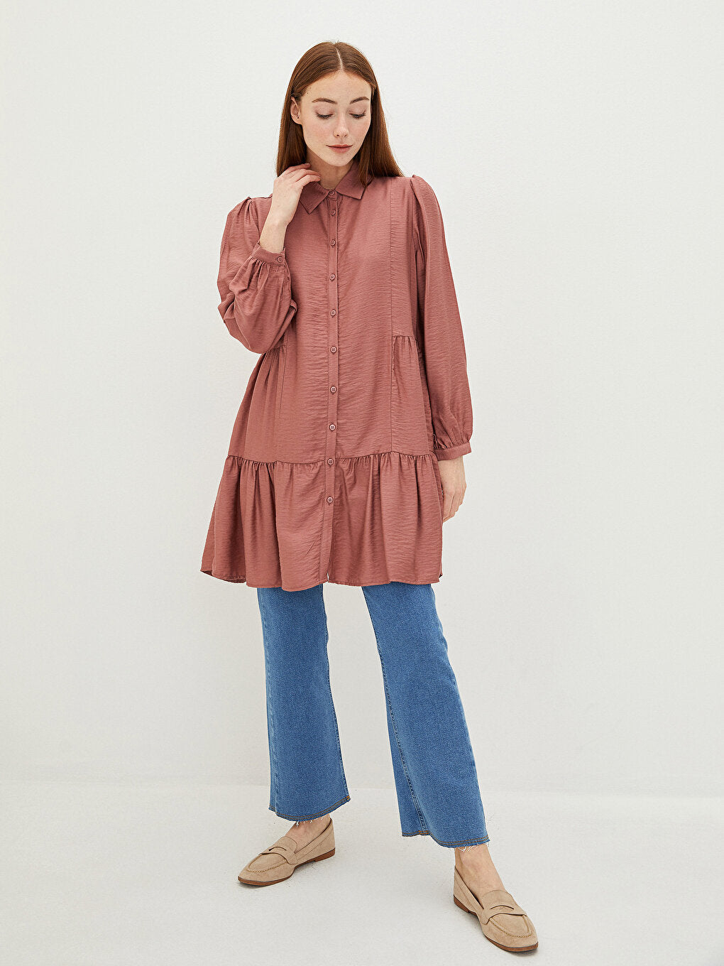 Plain Long Sleeve Women's Shirt Tunic